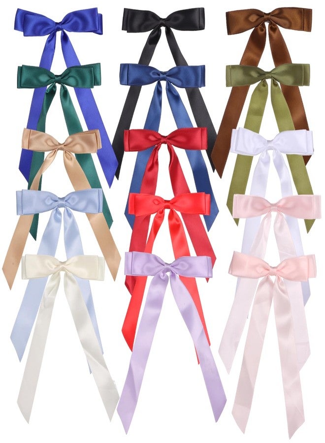 DORMIYA 15 Pcs Hair Bows for Women - Multicolor Long Tail Satin Ribbon Hair Clips, Cute Fashion Barrettes Accessories for Women Daily Outfits & Dance Performances - Image 2